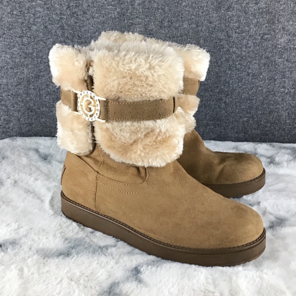 G by Guess Faux Fur Fur-Lined Buckle Boots Size 6.5M
